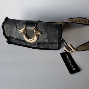 True Religion Frayed Denim U-Logo Crossbody Bag Shoulder Strap NWT
